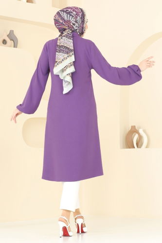 moda selvim Cep Detaylı Tunik Kap 1250BM387 Koyu Lila - Thumbnail