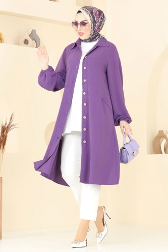 moda selvim Cep Detaylı Tunik Kap 1250BM387 Koyu Lila - Thumbnail