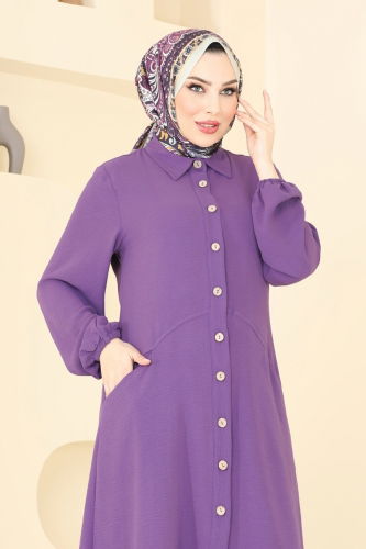 moda selvim Cep Detaylı Tunik Kap 1250BM387 Koyu Lila - Thumbnail