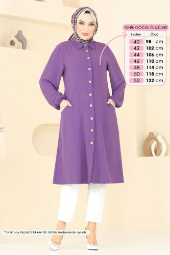 moda selvim Cep Detaylı Tunik Kap 1250BM387 Koyu Lila - Thumbnail