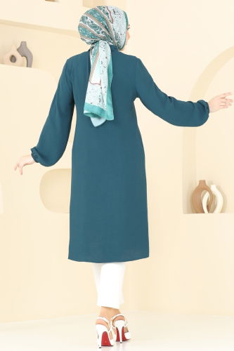 moda selvim Cep Detaylı Tunik Kap 1250BM387 Petrol - Thumbnail