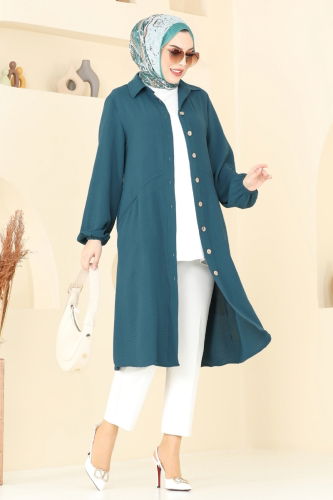 moda selvim Cep Detaylı Tunik Kap 1250BM387 Petrol - Thumbnail