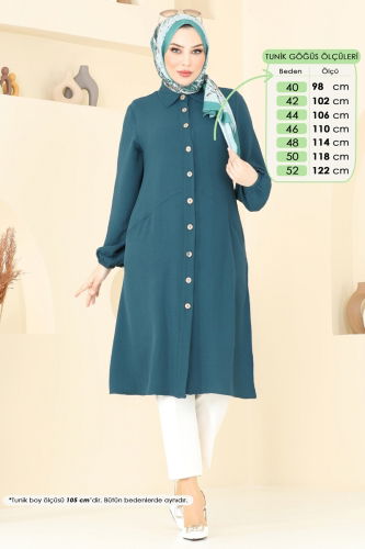 moda selvim Cep Detaylı Tunik Kap 1250BM387 Petrol - Thumbnail