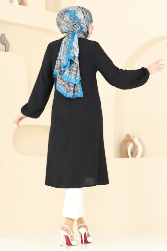 moda selvim Cep Detaylı Tunik Kap 1250BM387 Siyah - Thumbnail