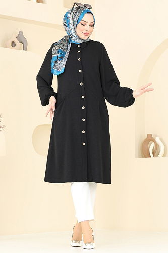 moda selvim Cep Detaylı Tunik Kap 1250BM387 Siyah - Thumbnail