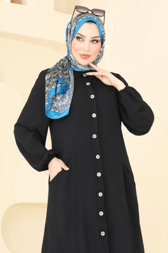 moda selvim Cep Detaylı Tunik Kap 1250BM387 Siyah - Thumbnail