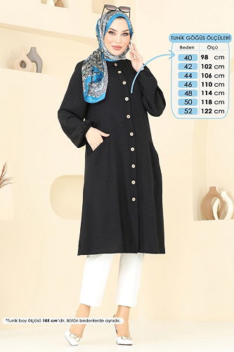 moda selvim Cep Detaylı Tunik Kap 1250BM387 Siyah - Thumbnail
