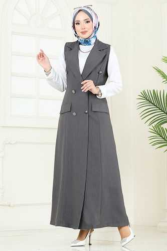 moda selvim Cep Detaylı Üçlü Takım 2699SL432 Antrasit&Ekru - Thumbnail