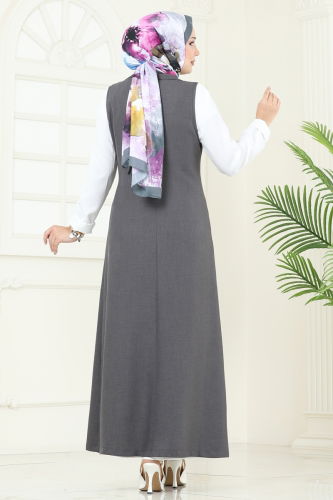 moda selvim Cep Detaylı Üçlü Takım 2699SL432 Antrasit&Ekru - Thumbnail