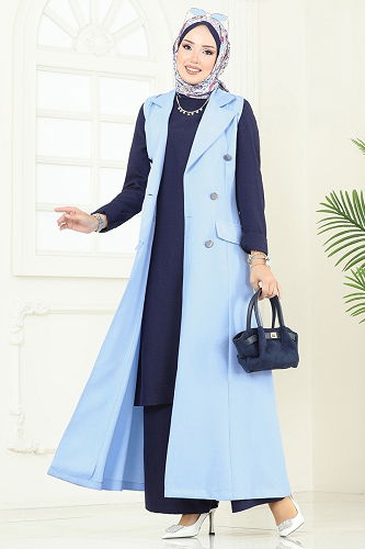 moda selvim Cep Detaylı Üçlü Takım 2699SL432 Bebe Mavisi&Laci - Thumbnail