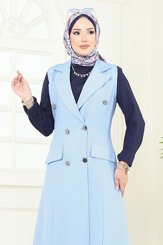 moda selvim Cep Detaylı Üçlü Takım 2699SL432 Bebe Mavisi&Laci - Thumbnail