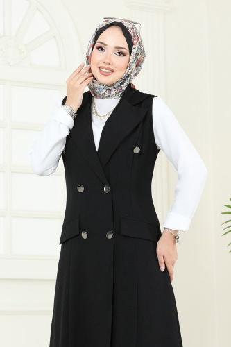 moda selvim Cep Detaylı Üçlü Takım 2699SL432 Siyah&Ekru - Thumbnail