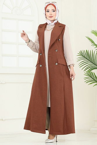 moda selvim Cep Detaylı Üçlü Takım 2699SL432 Taba&Taş - Thumbnail