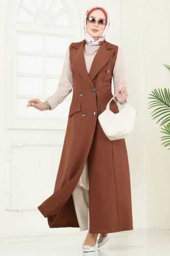 moda selvim Cep Detaylı Üçlü Takım 2699SL432 Taba&Taş - Thumbnail