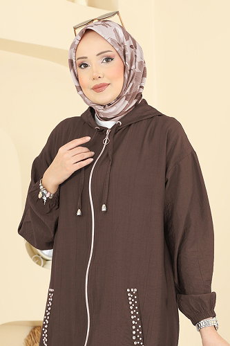 moda selvim Cepleri Taşlı Dokuma Takım 3257HBS856 Açık Kahve - Thumbnail