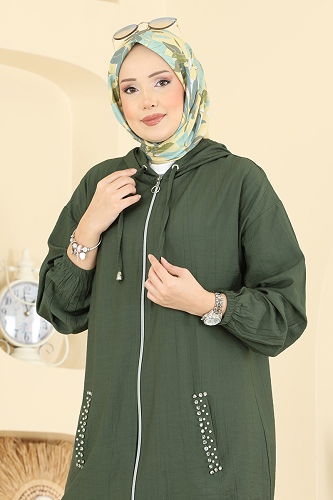 moda selvim Cepleri Taşlı Dokuma Takım 3257HBS856 Haki - Thumbnail