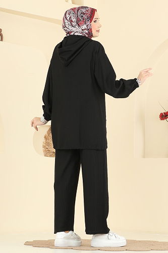 moda selvim Cepleri Taşlı Dokuma Takım 3257HBS856 Siyah - Thumbnail