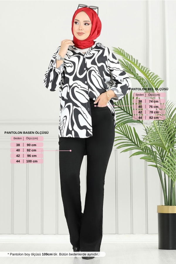 Modaselvim Pantolon Cepli İspanyol Paça Pantolon 4608DRN1148-M Siyah Kot