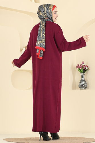 moda selvim Cepli Triko Hırka 7145BRZ597 Bordo - Thumbnail