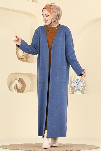 moda selvim Cepli Triko Hırka 7145BRZ597 İndigo - Thumbnail