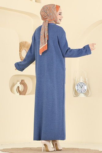 moda selvim Cepli Triko Hırka 7145BRZ597 İndigo - Thumbnail