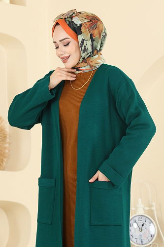 moda selvim Cepli Triko Hırka 7145BRZ597 Petrol - Thumbnail