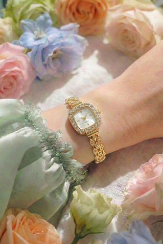 moda selvim Çerçevesi Taşlı Kare Saat 9064CLSK1184 Gold - Thumbnail