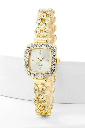 moda selvim Çerçevesi Taşlı Kare Saat 9064CLSK1184 Gold - Thumbnail