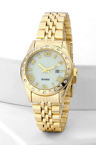 moda selvim Çerçevesi Taşlı Kol Saati 8196CLSK1184 Gold - Thumbnail