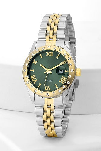 moda selvim Çerçevesi Taşlı Kol Saati 8196CLSK1184 Gümüş&Gold - Thumbnail