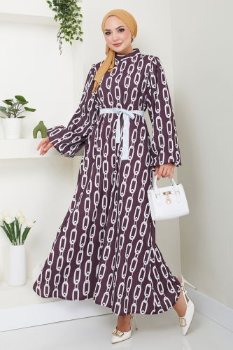 B.G.S. - Chain Patterned Crepe Dress 1117BG354 Brown