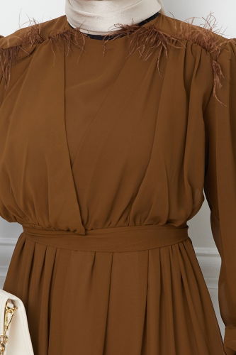 moda selvim Dress EFS523 Brown - Thumbnail