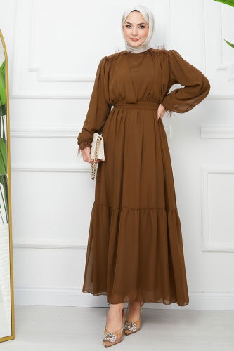 moda selvim Dress EFS523 Brown - Thumbnail