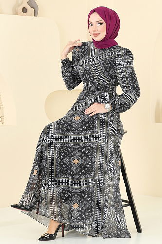 moda selvim Dress 5150AL357 Black - Thumbnail