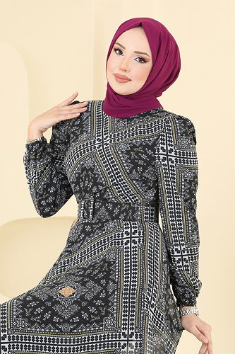 moda selvim Dress 5150AL357 Black - Thumbnail