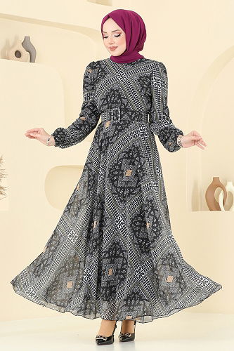 moda selvim Dress 5150AL357 Black - Thumbnail