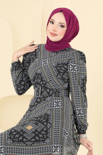 moda selvim الفستان أسود 5150AL357 - Thumbnail