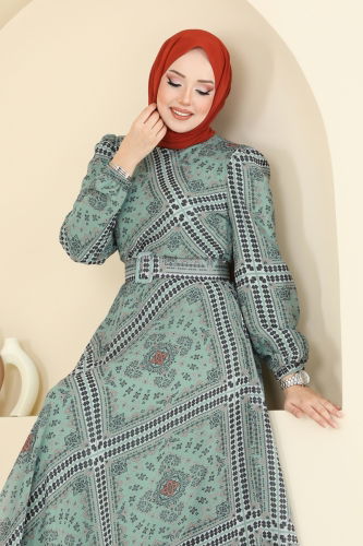 moda selvim الفستان أخضر باهت 5150AL357 - Thumbnail