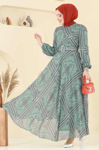 moda selvim الفستان أخضر باهت 5150AL357 - Thumbnail
