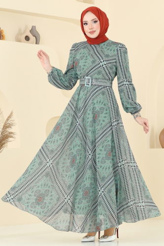 moda selvim الفستان أخضر باهت 5150AL357 - Thumbnail