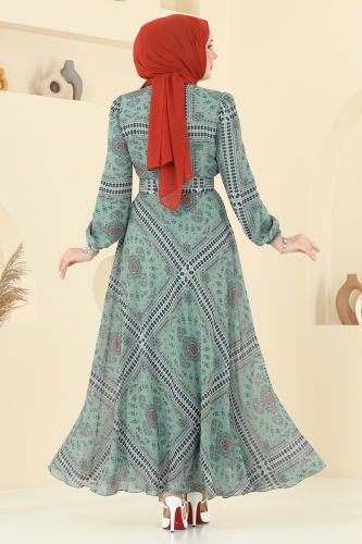 moda selvim الفستان أخضر باهت 5150AL357 - Thumbnail