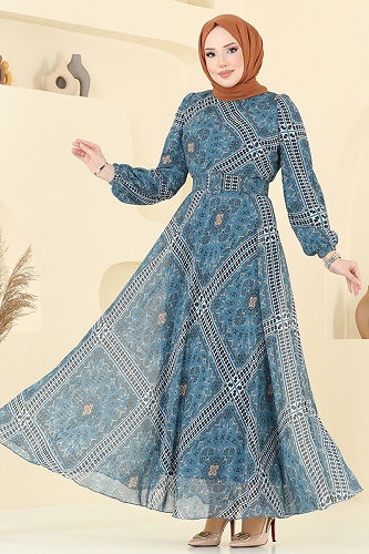 moda selvim الفستان بترولي 5150AL357 - Thumbnail