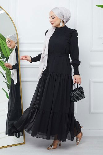 moda selvim Dress EFS444 Black - Thumbnail