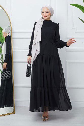 moda selvim Dress EFS444 Black - Thumbnail