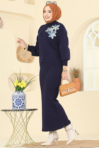 moda selvim Çiçek Aksesuarlı 2 li Takım 9002OZN1046 Laci - Thumbnail