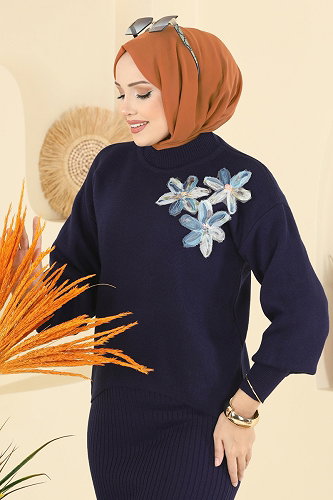 moda selvim Çiçek Aksesuarlı 2 li Takım 9002OZN1046 Laci - Thumbnail