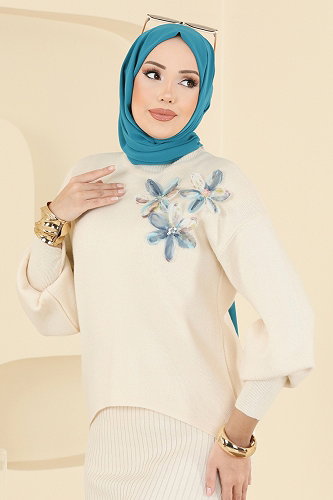 moda selvim Çiçek Aksesuarlı 2 li Takım 9002OZN1046 Taş - Thumbnail