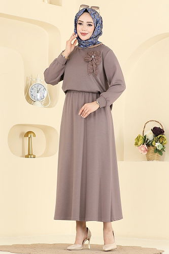 moda selvim Çiçek Aksesuarlı Etekli Takım 2601TPK1167 Koyu Vizyon - Thumbnail