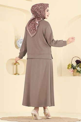 moda selvim Çiçek Aksesuarlı Etekli Takım 2601TPK1167 Koyu Vizyon - Thumbnail