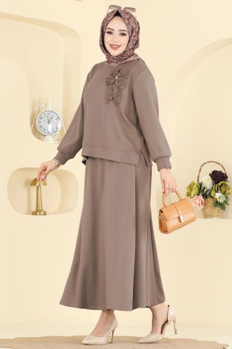 T.P.K. - Çiçek Aksesuarlı Etekli Takım 2601TPK1167 Koyu Vizyon